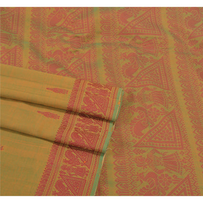 Sanskriti Vintage Blend Cotton Woven Baluchari Sarees Green Premium Sari Sustainable Fabric