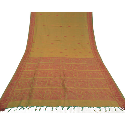Sanskriti Vintage Blend Cotton Woven Baluchari Sarees Green Premium Sari Sustainable Fabric
