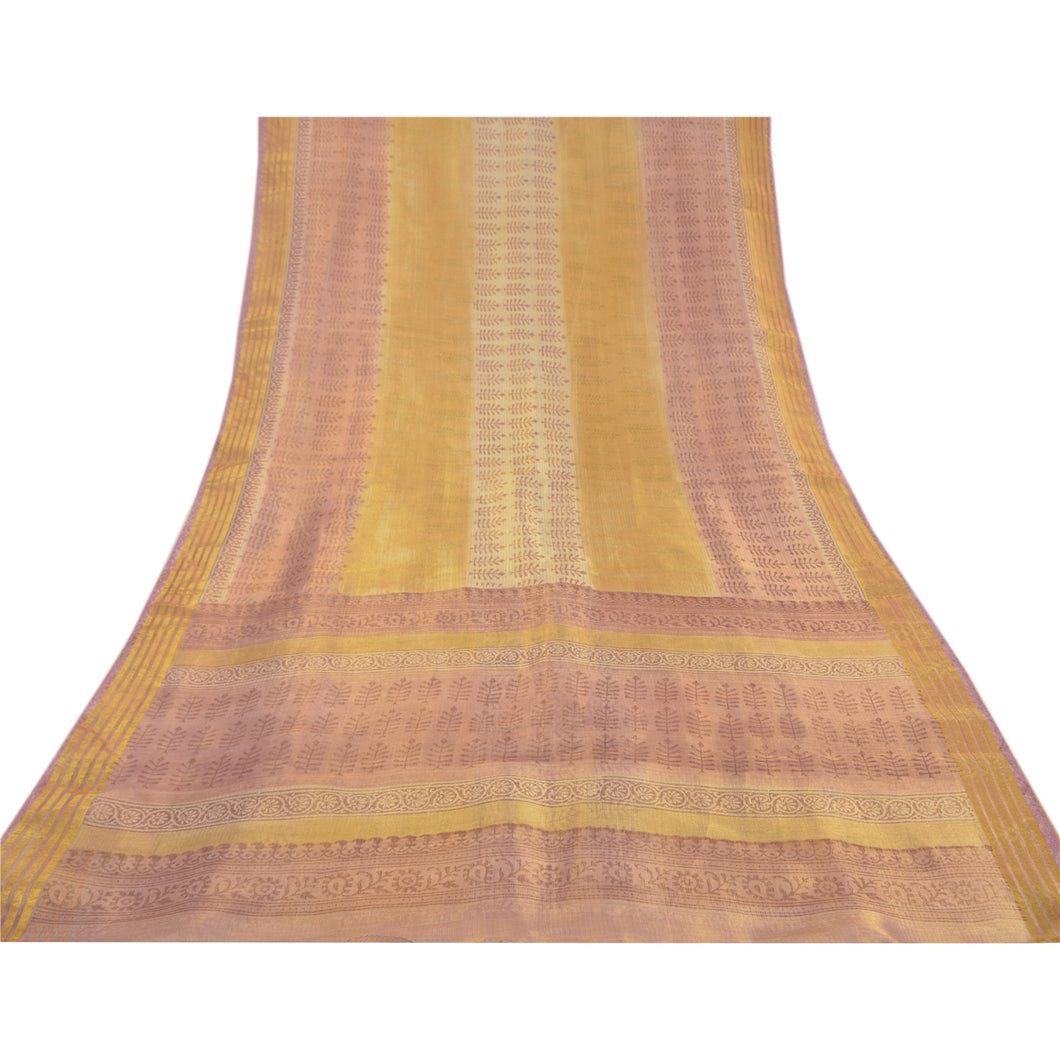 Sanskriti Vintage Indian Sarees Cotton Block Printed Kota Sari 5 Yard Fabric
