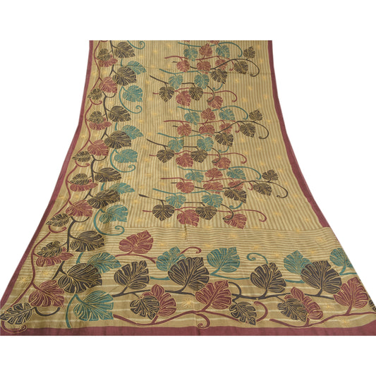 Sanskriti Vintage Brune Sarier Ren Silke Broderet Trykt Sari Håndværk Bæredygtigt Stoff