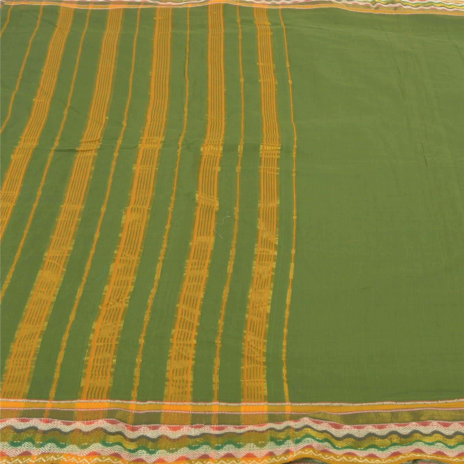 Sanskriti Vintage Green Sarees 100% Pure Cotton Woven Premium Sari Craft Sustainable Fabric