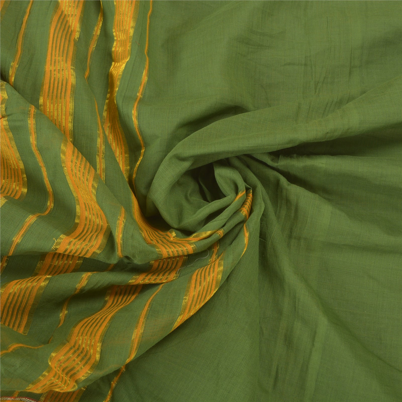 Sanskriti Vintage Green Sarees 100% Pure Cotton Woven Premium Sari Craft Sustainable Fabric