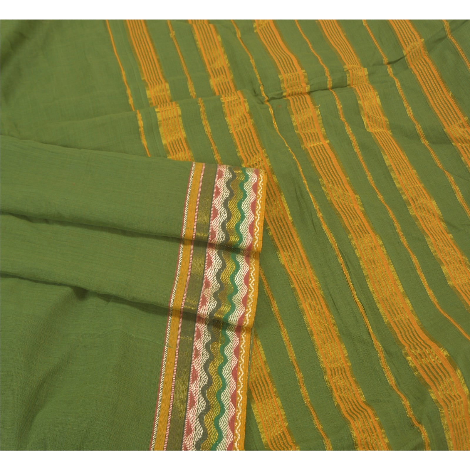 Sanskriti Vintage Green Sarees 100% Pure Cotton Woven Premium Sari Craft Sustainable Fabric
