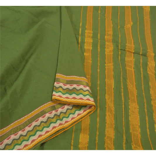 Sanskriti Vintage Green Sarees 100% Pure Cotton Woven Premium Sari Craft Sustainable Fabric