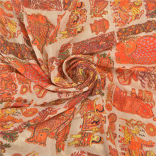 Load image into Gallery viewer, Sanskriti Vintage Ivory Sarees Pure Crepe Silk Digital Printed Human Sari Fabric
