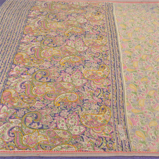 Sanskriti Vintage Blue Sarees Cotton Printed Premium Sari Craft 5 Yard Sustainable Fabric