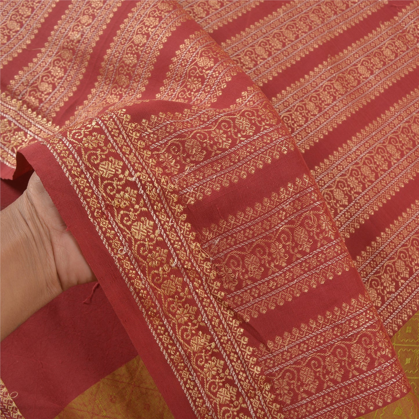 Sanskriti Vintage Green Sarees Blend Cotton Woven Premium Sari Craft Sustainable Fabric