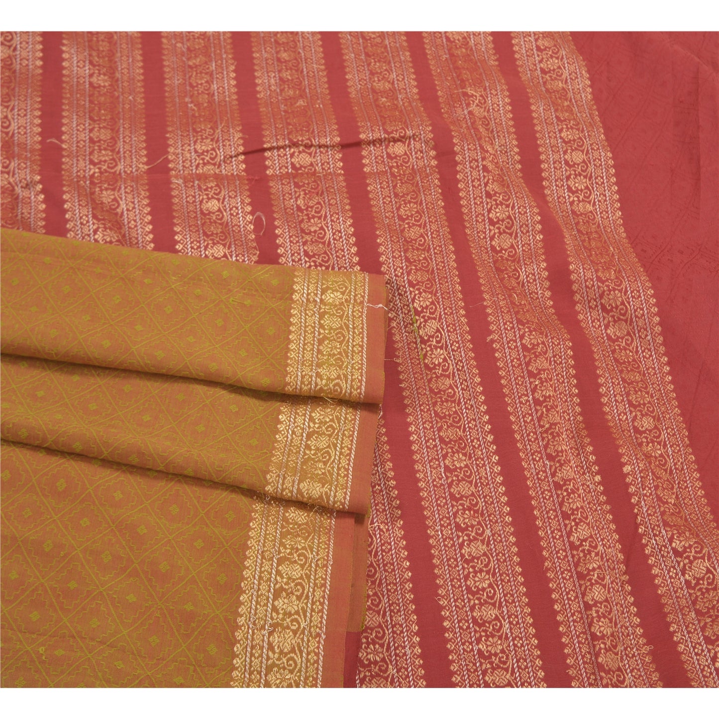 Sanskriti Vintage Green Sarees Blend Cotton Woven Premium Sari Craft Sustainable Fabric
