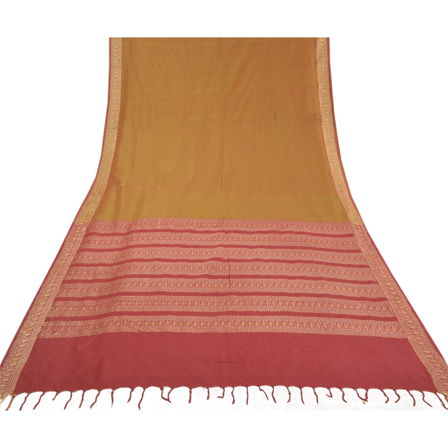 Sanskriti Vintage Green Sarees Blend Cotton Woven Premium Sari Craft Sustainable Fabric