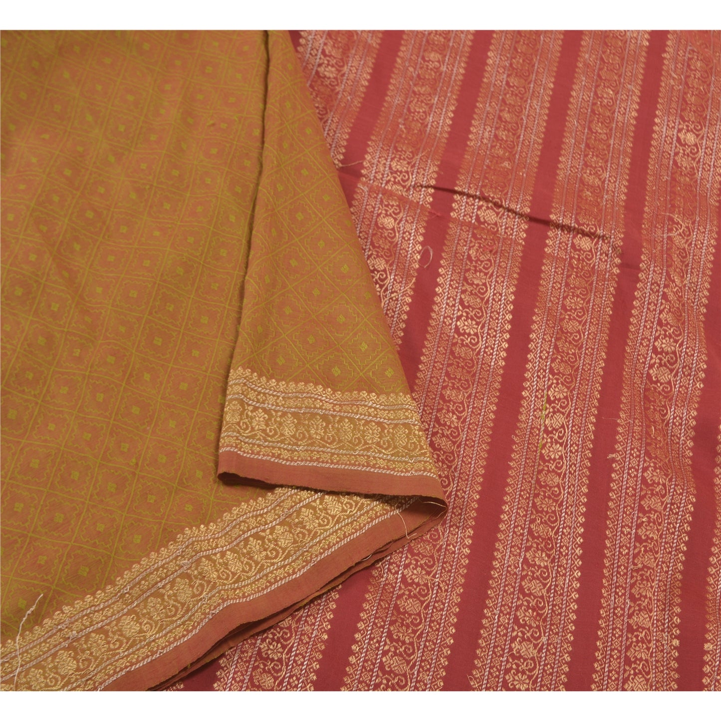 Sanskriti Vintage Green Sarees Blend Cotton Woven Premium Sari Craft Sustainable Fabric
