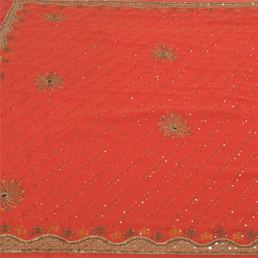 Санскритские винтажные красные сари Жоржетт, расшитые вручную бисером, культурное сари, ремесло, устойчивая ткань