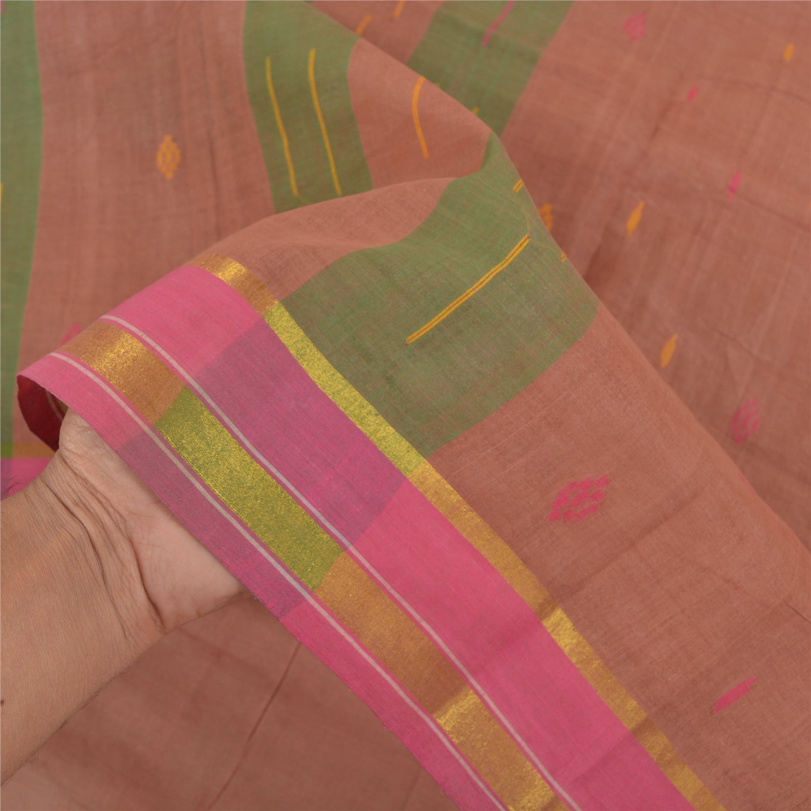 Sanskriti Vintage Rose Ash Sarees Pure Cotton Hand-Woven Indian Tant Sari Sustainable Fabric