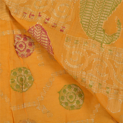 Sanskriti Vintage Saffron Indian Sarees Pure Silk Hand-Woven Craft Sari Sustainable Fabric