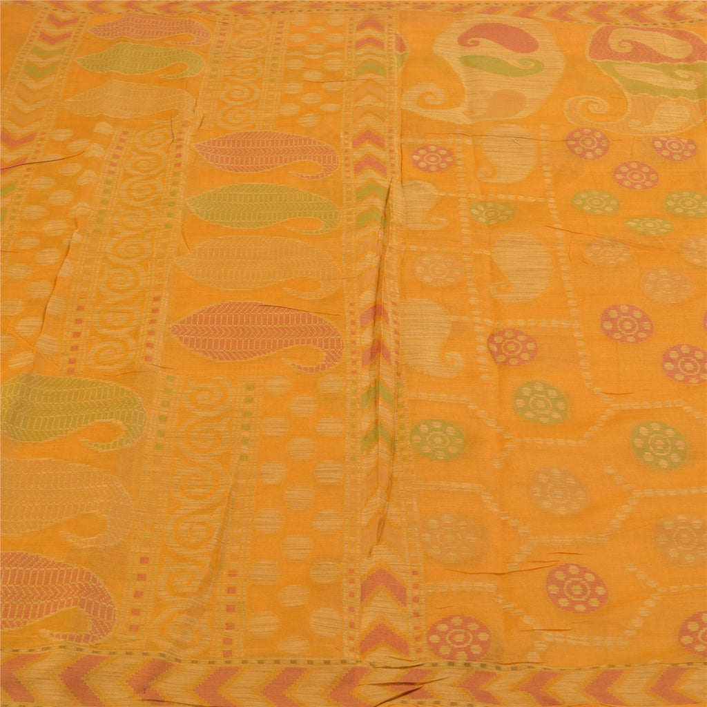 Sanskriti Vintage Saffron Indian Sarees Pure Silk Hand-Woven Craft Sari Sustainable Fabric