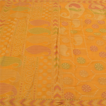 Sanskriti Vintage Saffron Indian Sarees Pure Silk Hand-Woven Craft Sari Sustainable Fabric