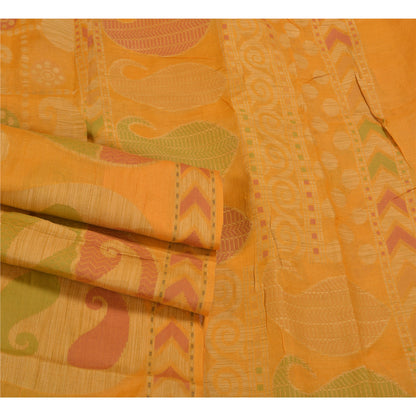 Sanskriti Vintage Saffron Indian Sarees Pure Silk Hand-Woven Craft Sari Sustainable Fabric