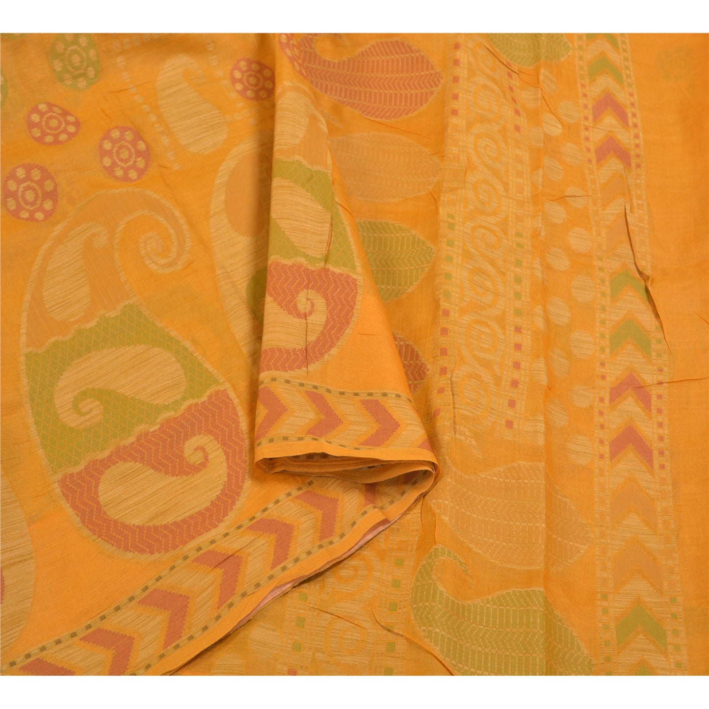 Sanskriti Vintage Saffron Indian Sarees Pure Silk Hand-Woven Craft Sari Sustainable Fabric