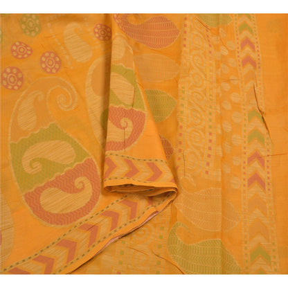 Sanskriti Vintage Saffron Indian Sarees Pure Silk Hand-Woven Craft Sari Sustainable Fabric
