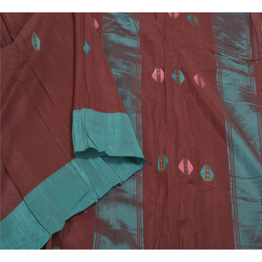 Sanskriti Vintage Brown Sarees Blend Silk Hand-Woven Craft Sari 5 Yard Sustainable Fabric