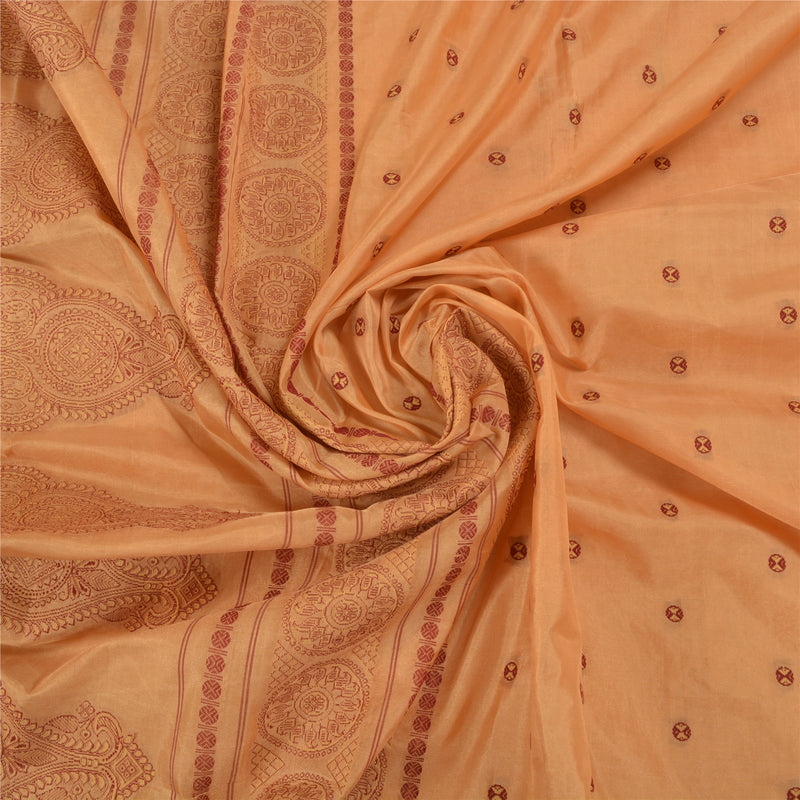 Sanskriti Vintage Fawn Sarees Art Silk Woven Premium Sari Craft 5 Yard Sustainable Fabric