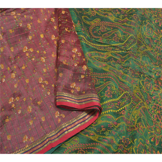 Sanskriti Vintage Dark Pink Sarees Blend Silk Block Printed Sari Craft Sustainable Fabric
