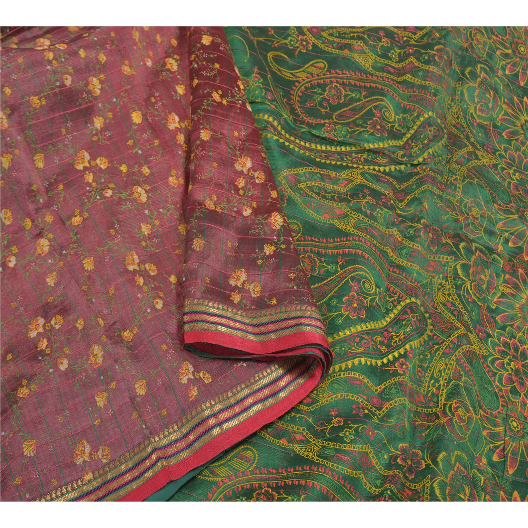 Sanskriti Vintage Dark Pink Sarees Blend Silk Block Printed Sari Craft Fabric