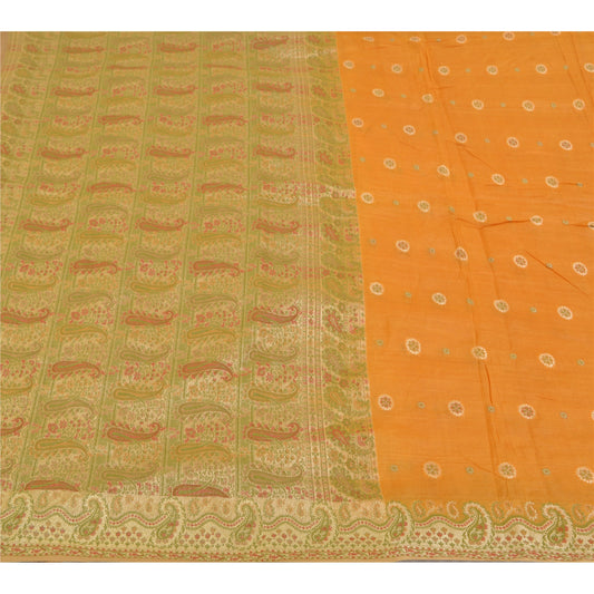 Sanskriti Vintage Safran Sarier Ren Silke Vævet Premium Sari 5 Yard Bæredygtigt Stof