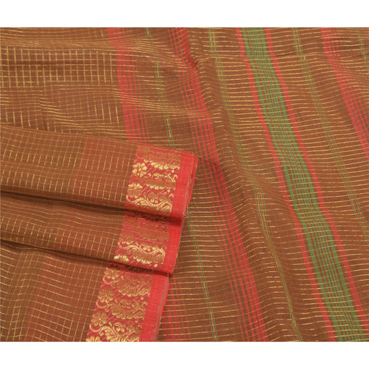 Sanskriti Vintage Brown Sarees Blend Silk Woven Chettinad/Kandangi Sari Sustainable Fabric