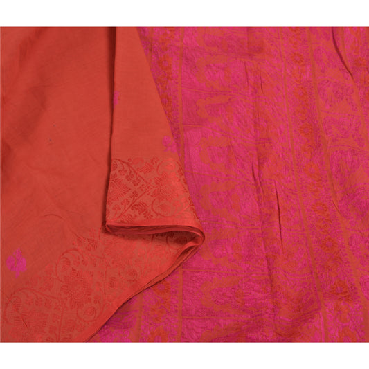 Sanskriti Vintage Orange Sarees Pure Cotton Hand-Woven Premium Sari Craft Sustainable Fabric