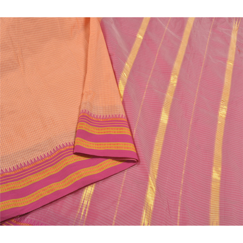 Sanskriti Vintage Sari Art Silk Peach Saree Woven Chettinad/Kandangi 5yd Fabric Women Dress Fabric For Dressmaking,Craft Supplies