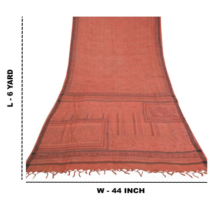 Sanskriti Vintage Brick Red Sarees Blend Cotton Printed Premium Sari Sustainable Fabric