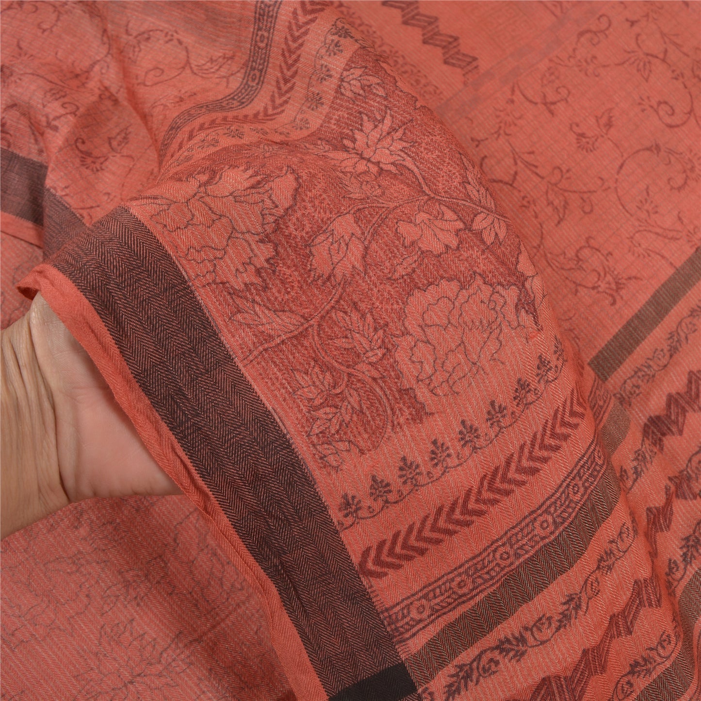 Sanskriti Vintage Brick Red Sarees Blend Cotton Printed Premium Sari Sustainable Fabric