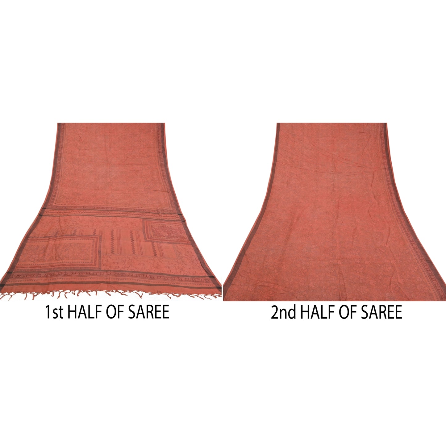 Sanskriti Vintage Brick Red Sarees Blend Cotton Printed Premium Sari Sustainable Fabric