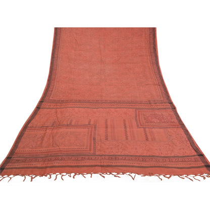 Sanskriti Vintage Brick Red Sarees Blend Cotton Printed Premium Sari Sustainable Fabric