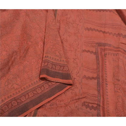 Sanskriti Vintage Brick Red Sarees Blend Cotton Printed Premium Sari Sustainable Fabric