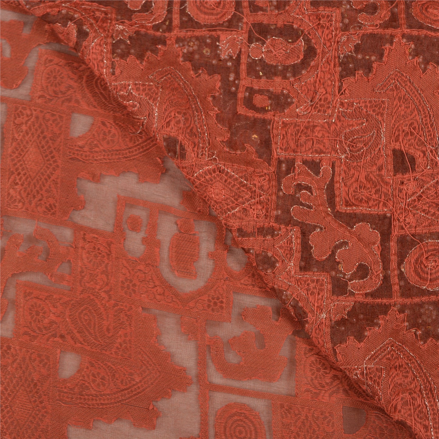 Sanskriti Vintage Brick Red Sarees Pure Organza SIlk Woven Premium Sari Sustainable Fabric