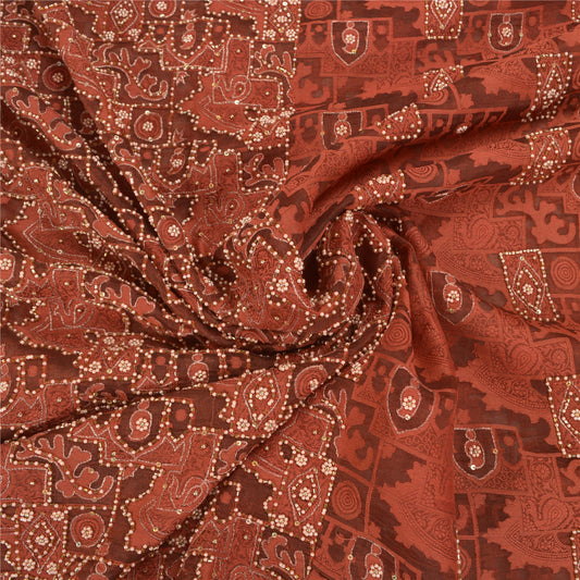 Sanskriti Vintage Brick Red Sarees Pure Organza SIlk Woven Premium Sari Sustainable Fabric
