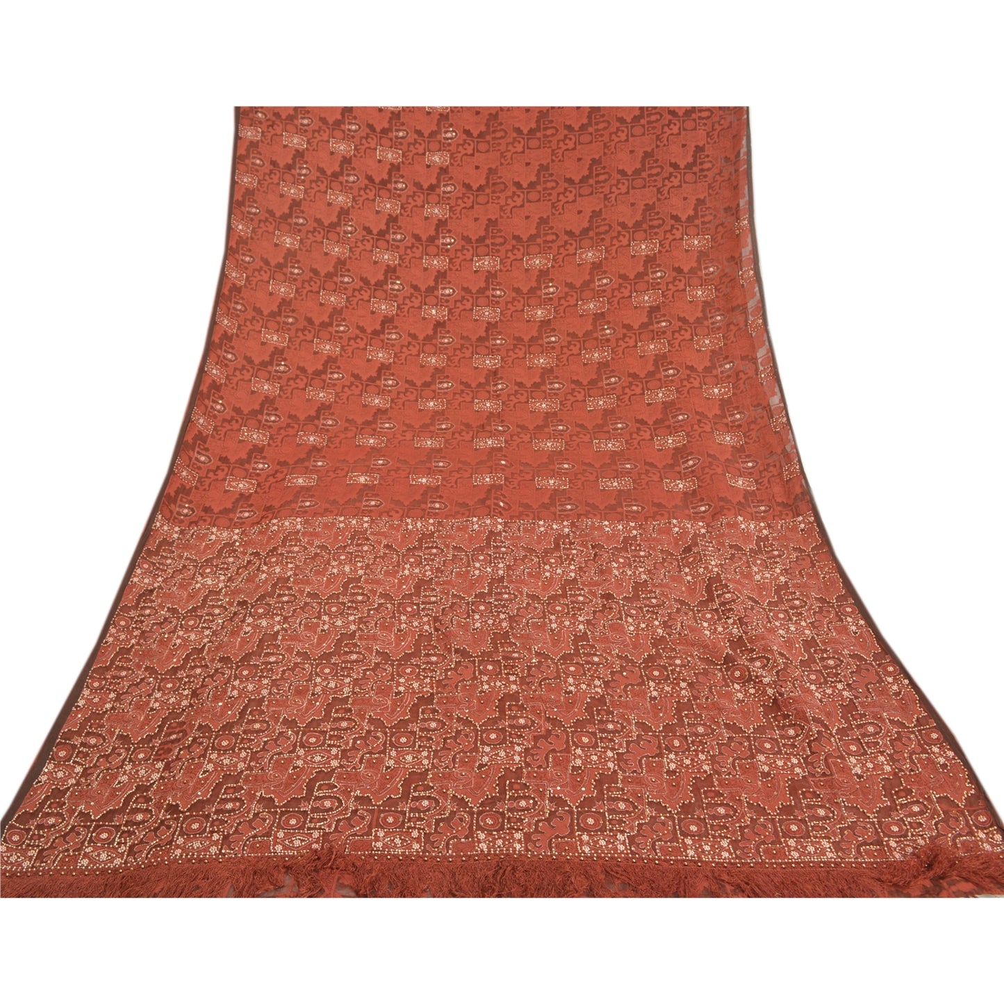 Sanskriti Vintage Brick Red Sarees Pure Organza SIlk Woven Premium Sari Sustainable Fabric