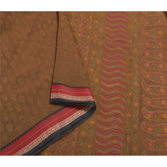 Sanskriti Vintage Brown Sarees Cotton Silk Woven Painted Premium Sari Sustainable Fabric
