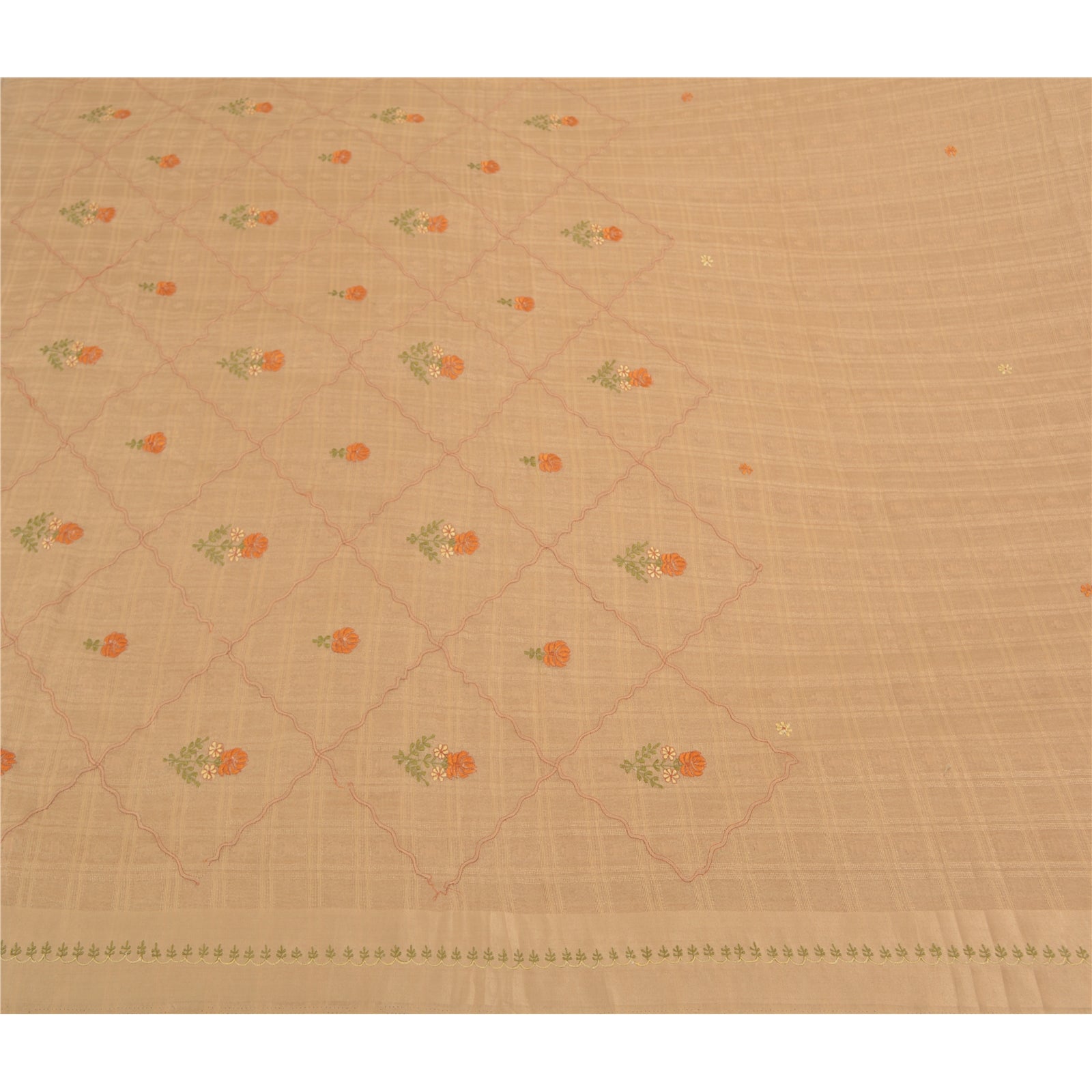 Sanskriti Vintage Ivory Sarees Art Silk Embroidered Woven Premium Sari Sustainable Fabric