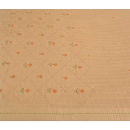Sanskriti Vintage Ivory Sarees Art Silk Embroidered Woven Premium Sari Sustainable Fabric