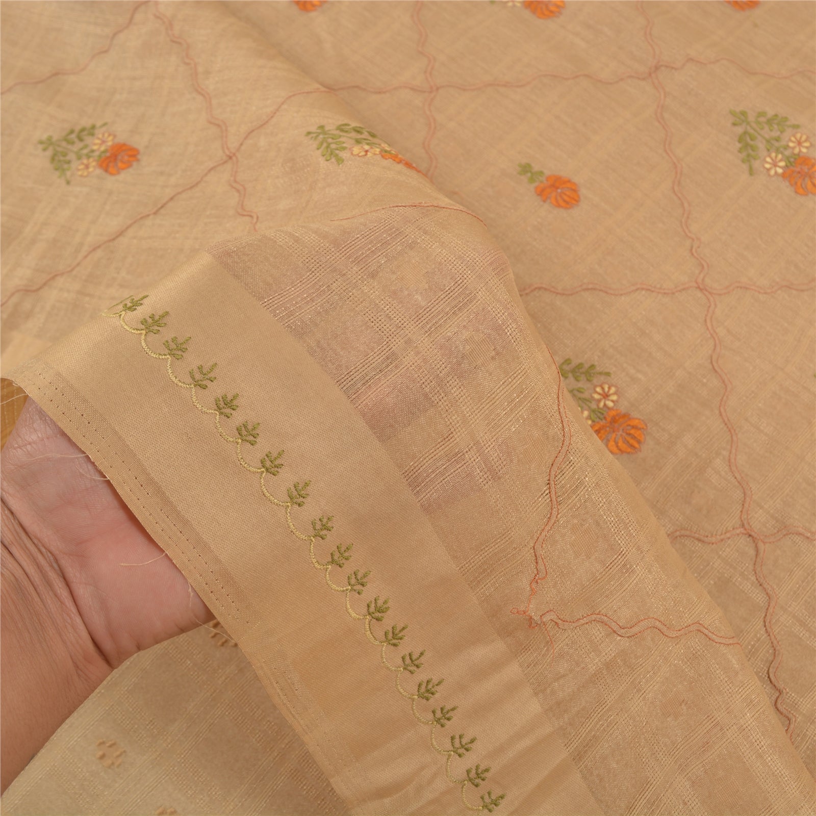 Sanskriti Vintage Ivory Sarees Art Silk Embroidered Woven Premium Sari Sustainable Fabric
