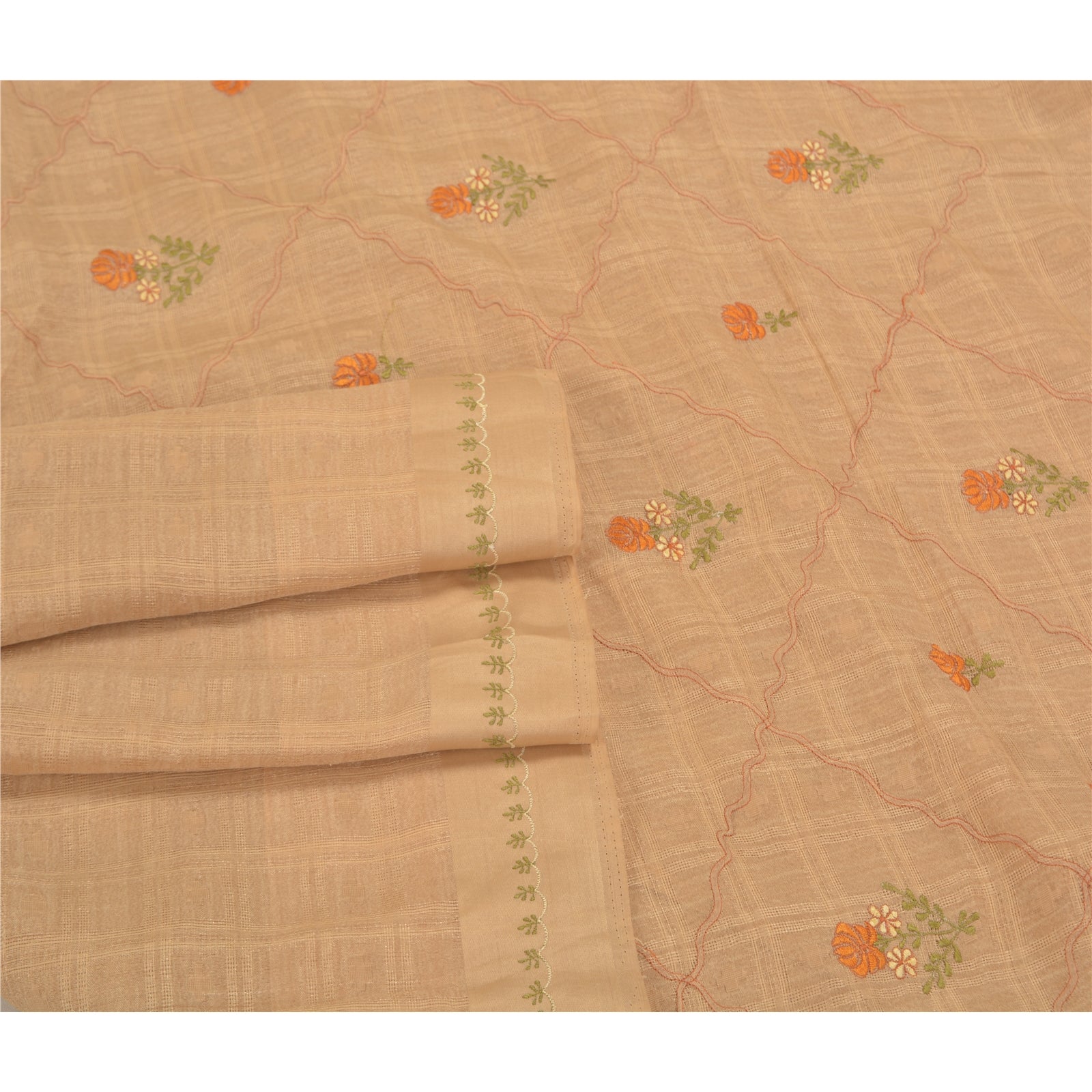 Sanskriti Vintage Ivory Sarees Art Silk Embroidered Woven Premium Sari Sustainable Fabric