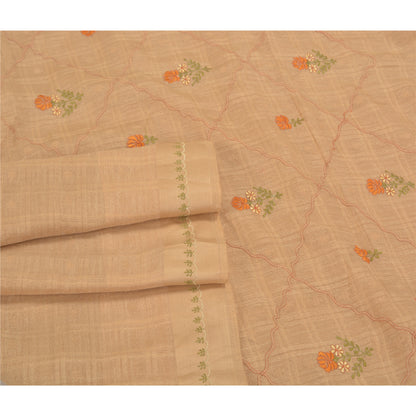 Sanskriti Vintage Ivory Sarees Art Silk Embroidered Woven Premium Sari Sustainable Fabric