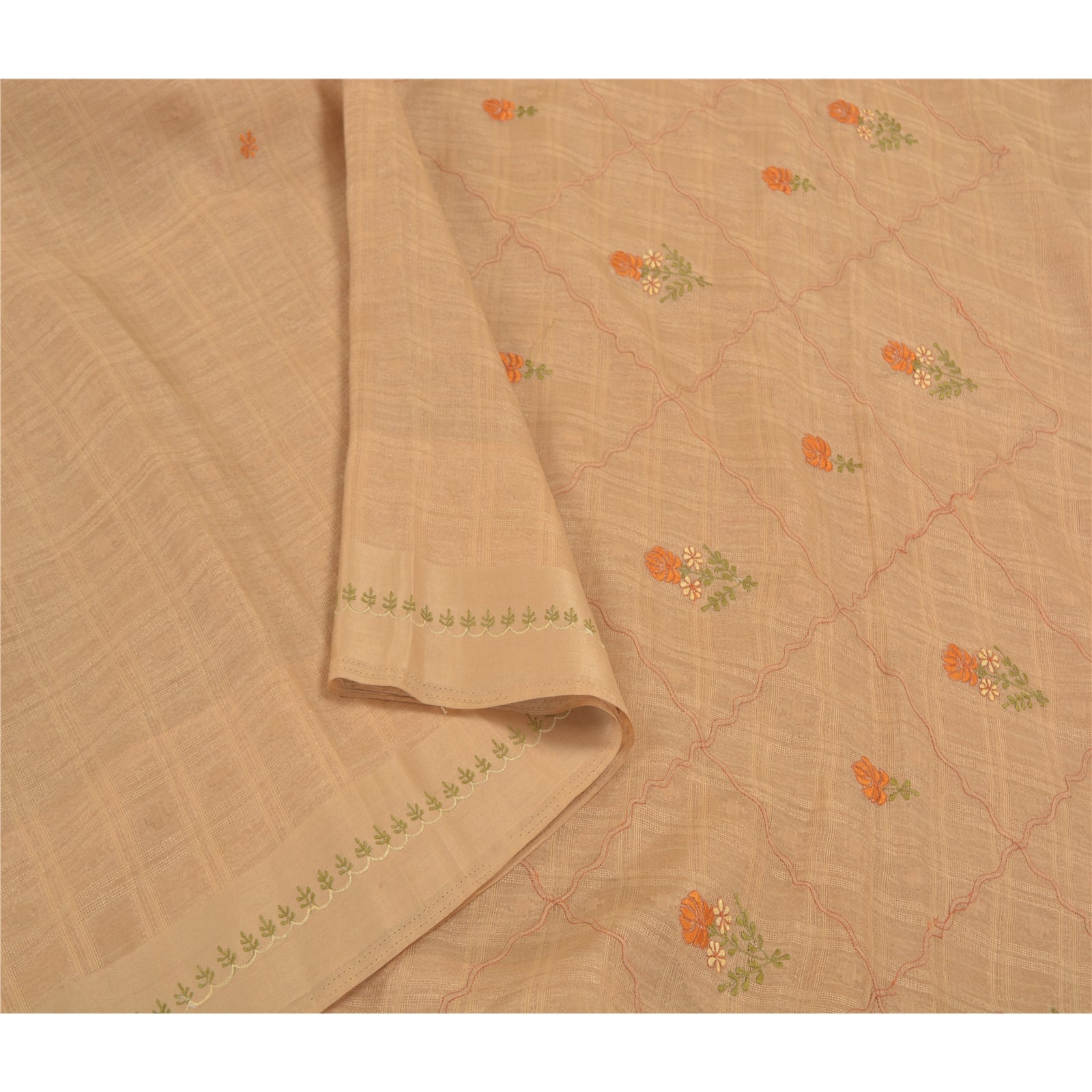 Sanskriti Vintage Ivory Sarees Art Silk Embroidered Woven Premium Sari Sustainable Fabric