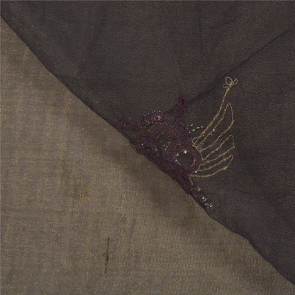 Sanskriti Vintage Black Sarees Net Mesh Black Handmade Mukesh Work Sari Sustainable Fabric