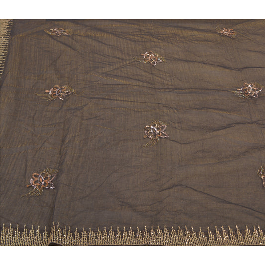 Sanskriti Vintage Black Sarees Net Mesh Black Handmade Mukesh Work Sari Sustainable Fabric