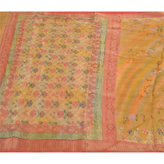 Sanskriti Vintage Indian Sarees Pure Silk Hand Beaded Woven Sari Craft Sustainable Fabric