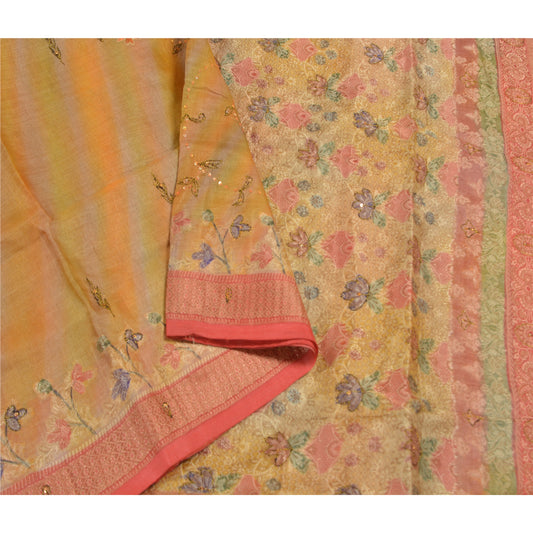 Sanskriti Vintage Indian Sarees Pure Silk Hand Beaded Woven Sari Craft Sustainable Fabric