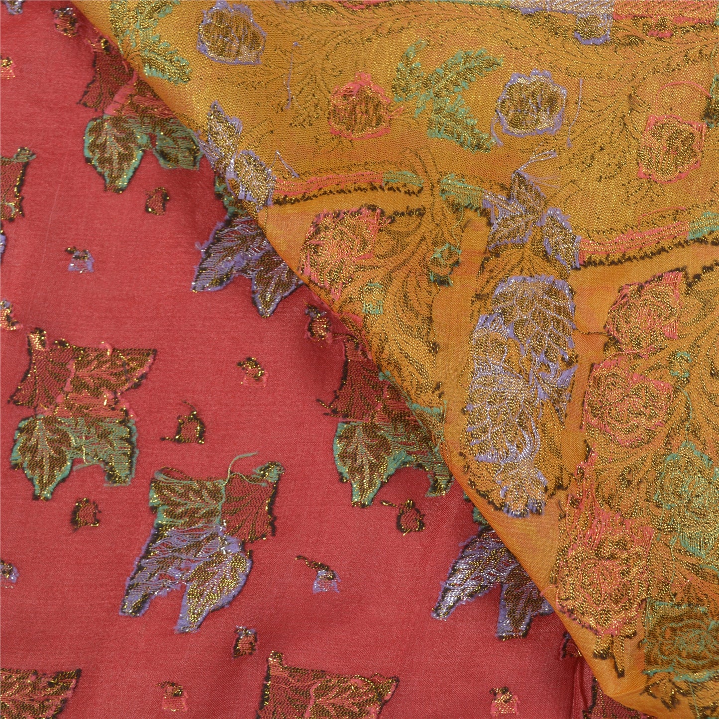 Sanskriti Vintage Dark Red Sarees 100% Pure Silk Woven Sari 5 Yard Craft Sustainable Fabric